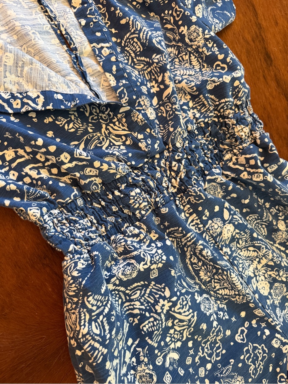 Anthropologie Blue Paisley Short-Sleeve Wide-Leg Jumpsuit - Picture 2 of 4